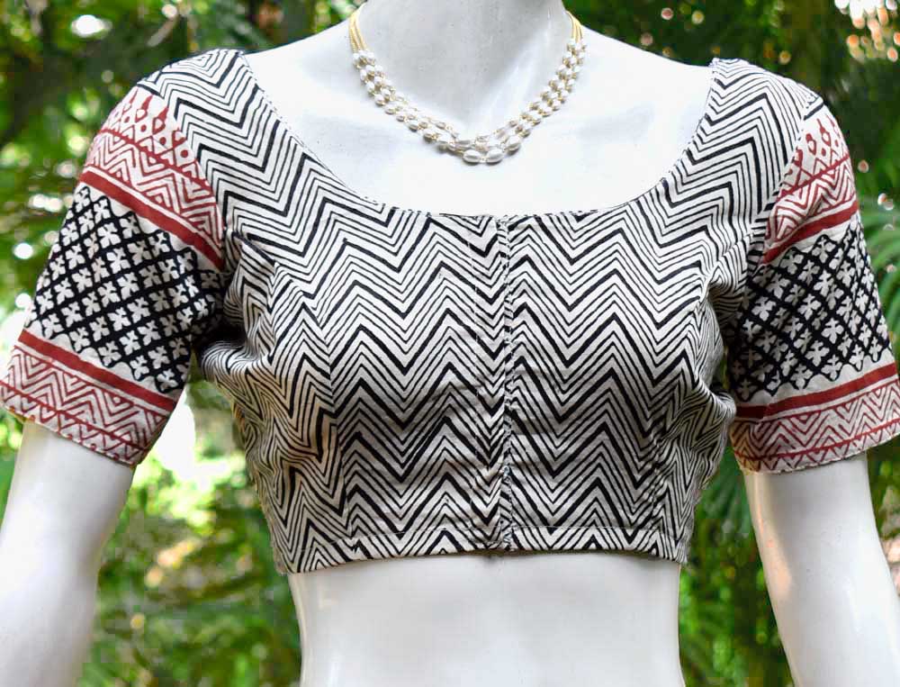 Block Printed cotton Blouse - Size 36