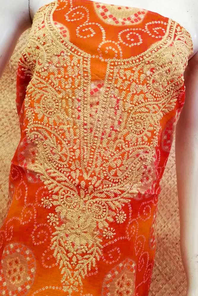 Art Kota Silk Kurta Fabric with Hand Chikankari embroidery