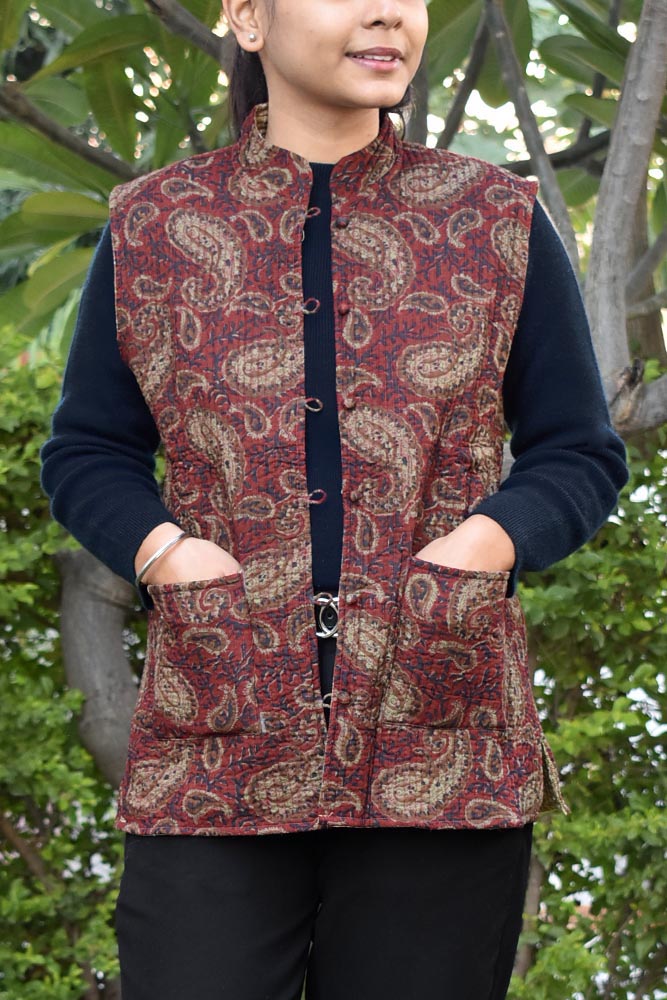 Block Print Quilted Reversible Sleeveless cotton jacket -Size  36, 42