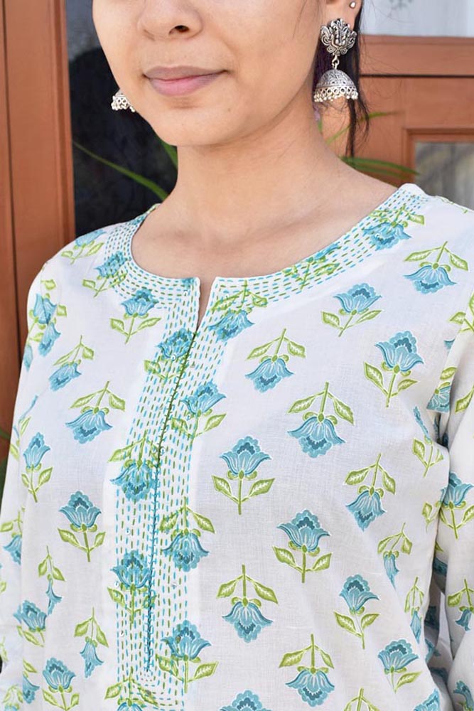 Beautiful Cotton Kurta with Hand Embroidery  size - 36,38,40