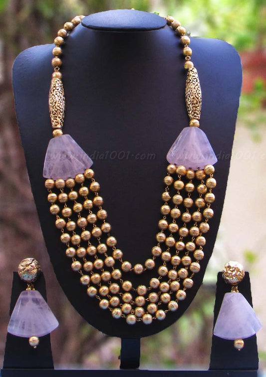 Elegant Bead, Pearl & Polki Necklace Set