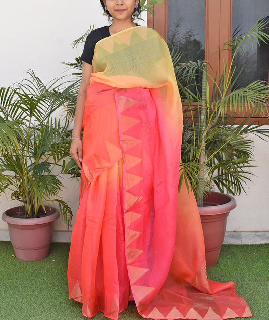 Beautiful Multi Dyed Kota Silk Saree with Zari border