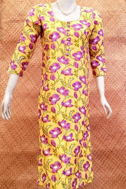 Elegant Block Printed Chanderi Long Kurta