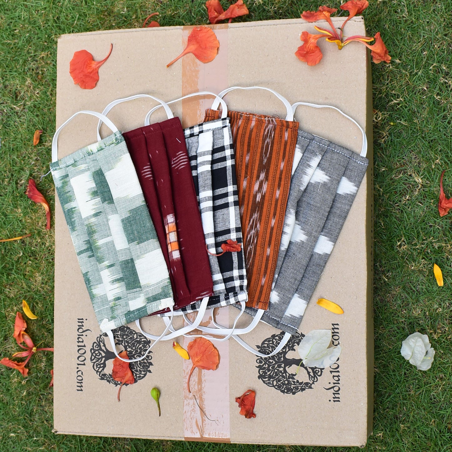 Set of 5 - Ikkat & Handloom Cotton Masks