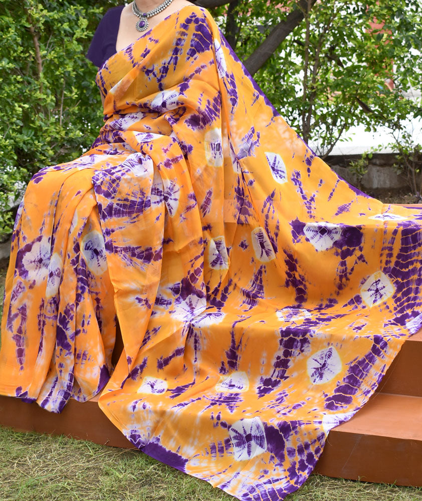 Semi Organza Saree with Hand Tie Dye Bandhani work