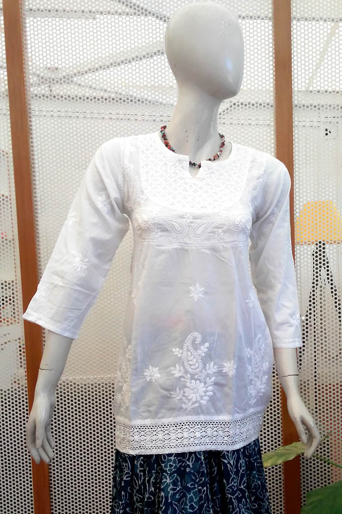 Elegant Cotton Short Kurta with Chikankari work - s- 32
