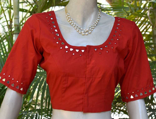 Cotton Blouse with hand done mirror work - Size 40 & 42 ( can be altered)