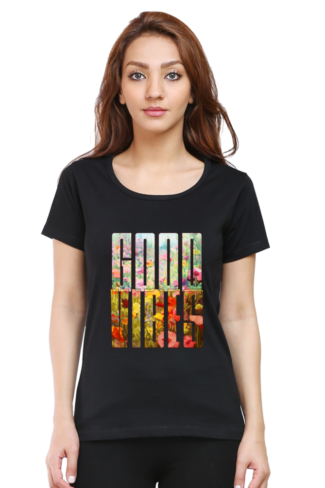 Good Vibes Floral Womens T-Shirt