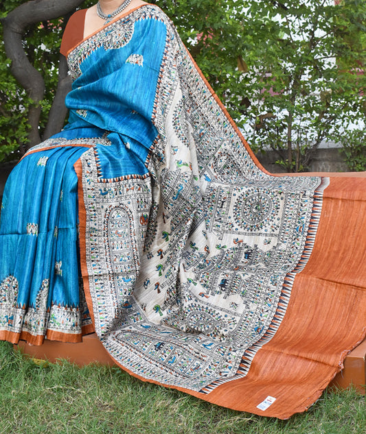 Elegant Geecha Silk Saree with Warli Art motifs