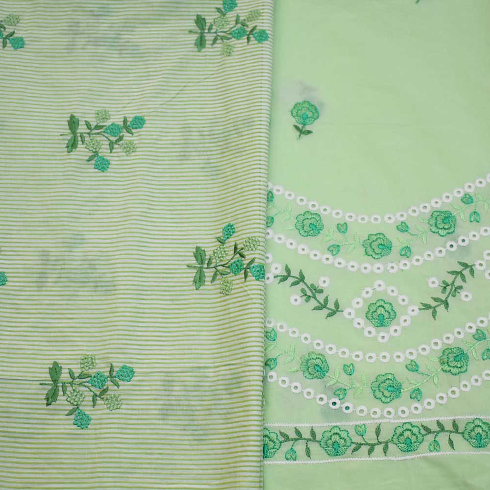 Embroidered Cotton Fabric combo ( set of 2 cut pcs)