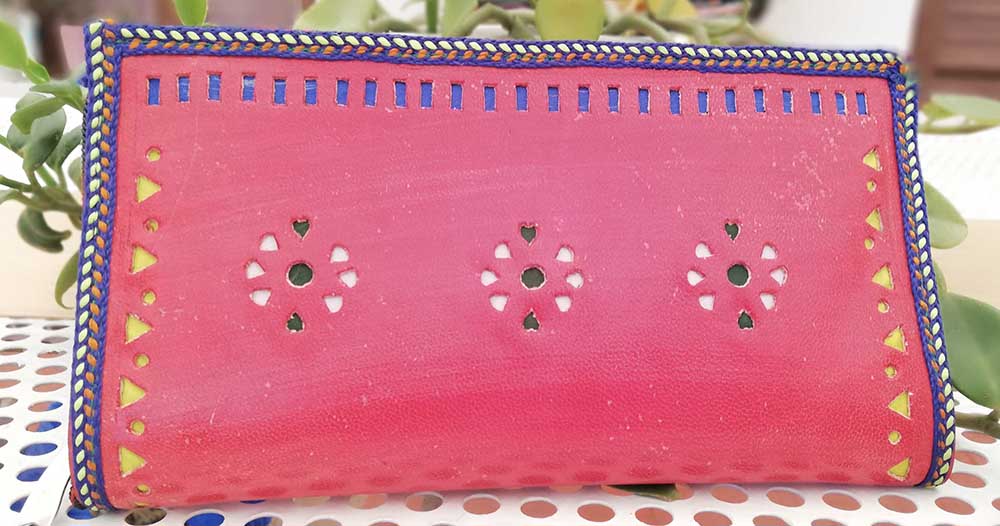 Handcrafted Kutch Punch craft Leather Clutch / Wallet with zipper