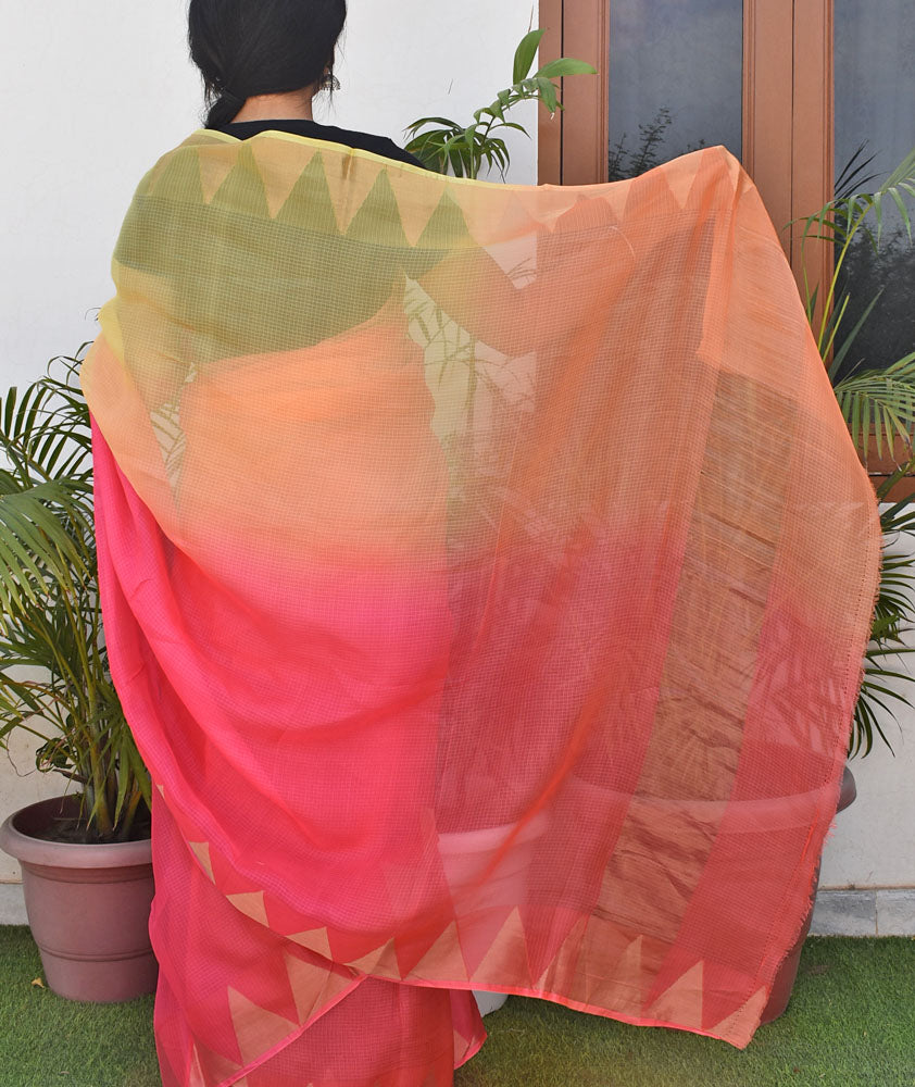 Beautiful Multi Dyed Kota Silk Saree with Zari border