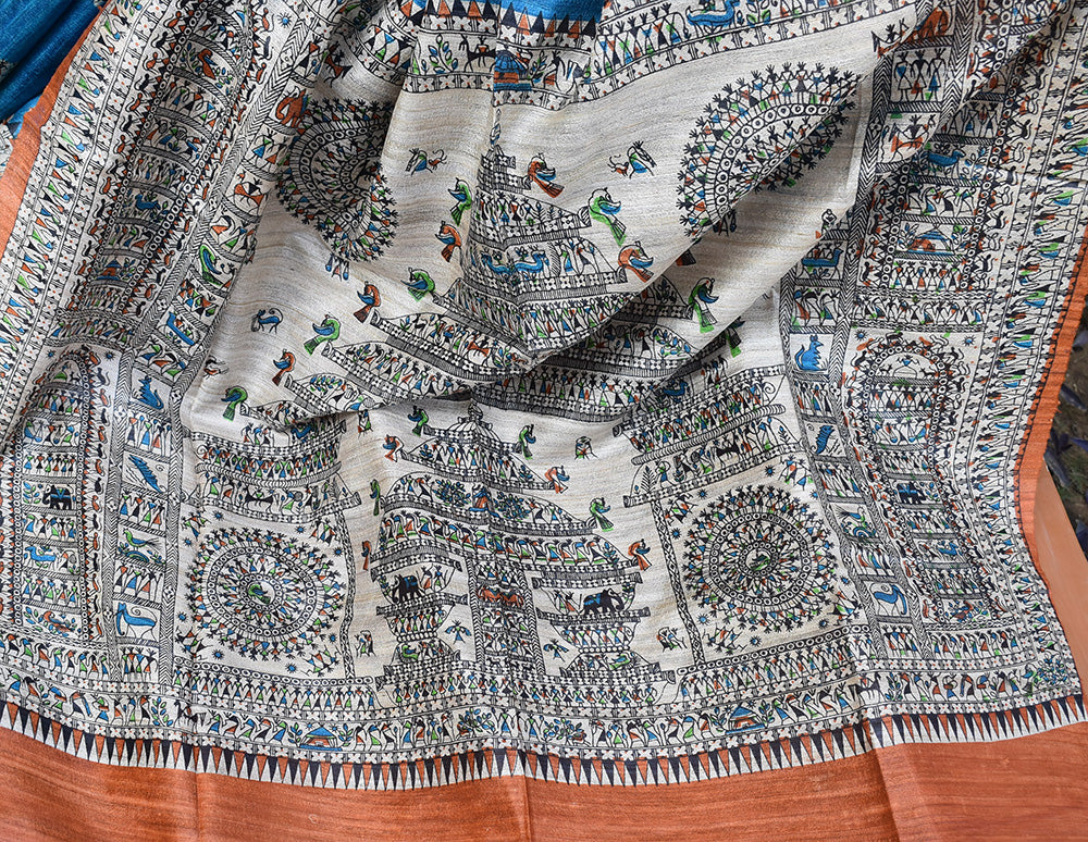 Elegant Geecha Silk Saree with Warli Art motifs