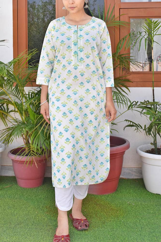 Beautiful Cotton Kurta with Hand Embroidery  size - 36,38,40