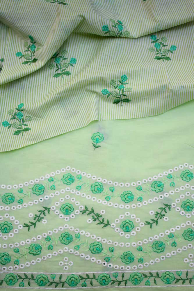 Embroidered Cotton Fabric combo ( set of 2 cut pcs)