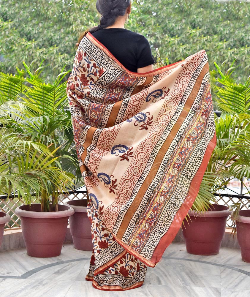 Elegant Chanderi Saree with Kalamkari Hand Block Print