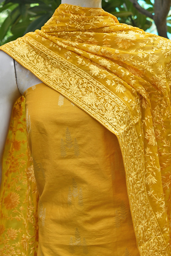 Elegant Chanderi  Kurta with woven motifs & Heavy Embroidered Georgette dupatta