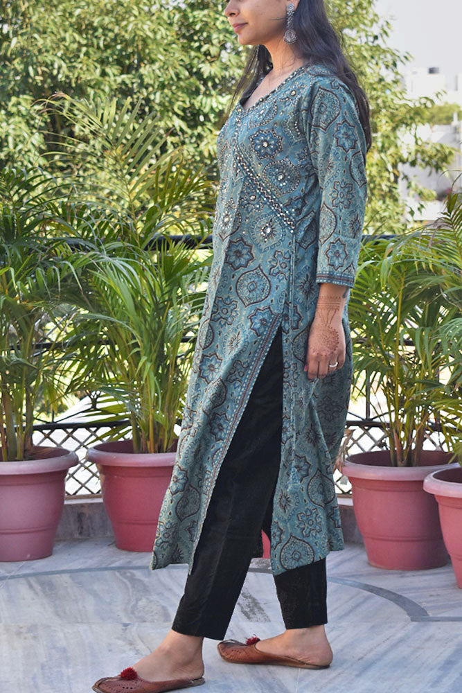 Beautiful Cotton Kurta with Tagai & Aari work & Embroidered Sequins