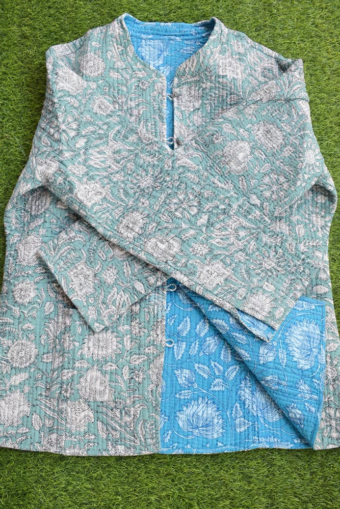 Block Print Quilted Reversible cotton jacket - Size  44