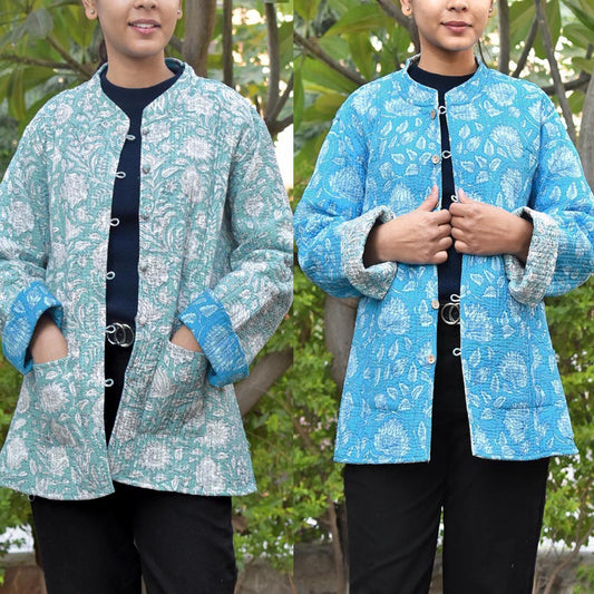 Block Print Quilted Reversible cotton jacket - Size  44