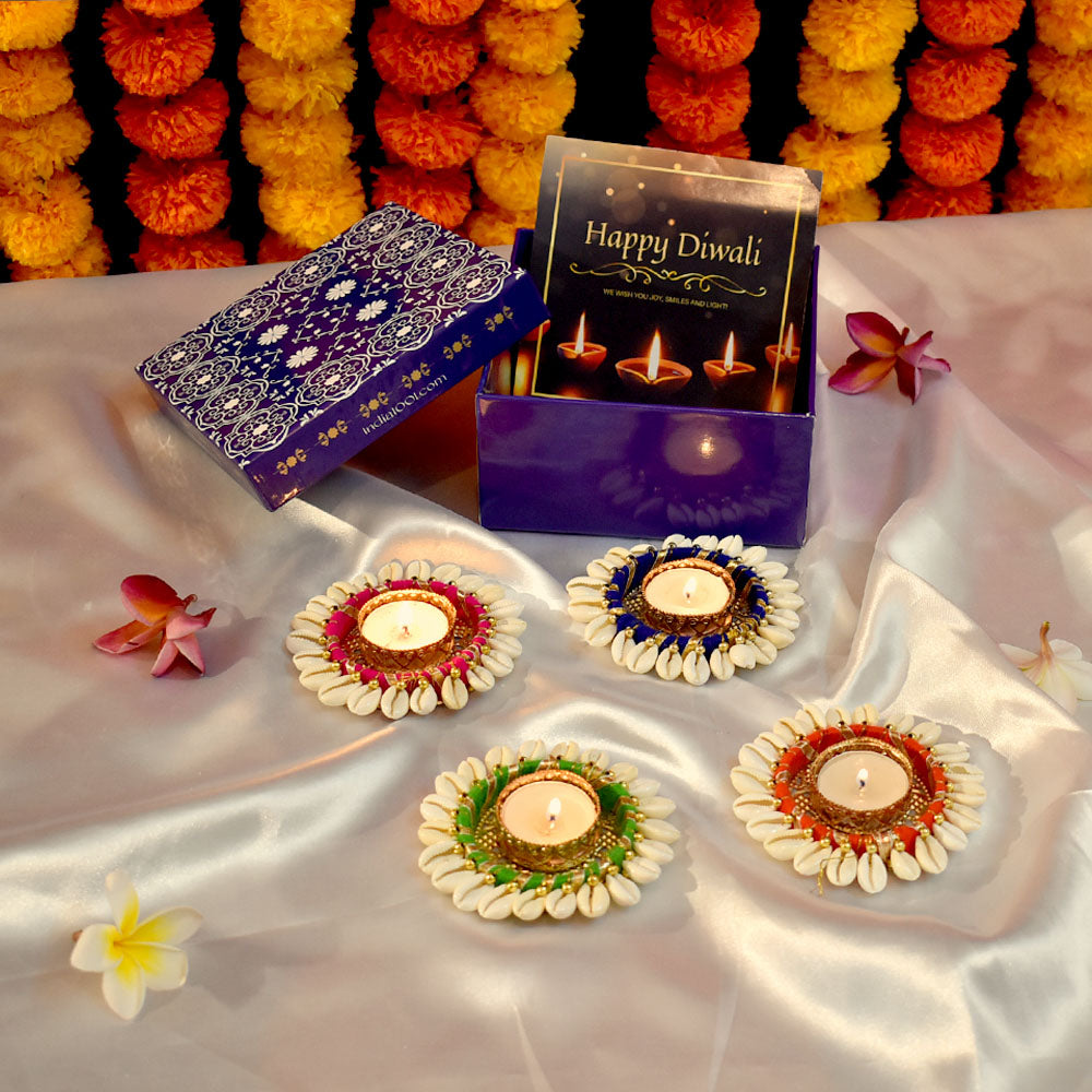UTSAV Diwali Hamper with 4 Metal & Shells T Light Holders - उत्सव