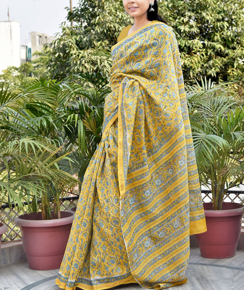 Beautiful Hand Block Printed Chanderi Saree