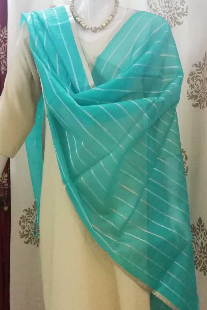 Kota silk dupatta with Zari border & woven stripes..