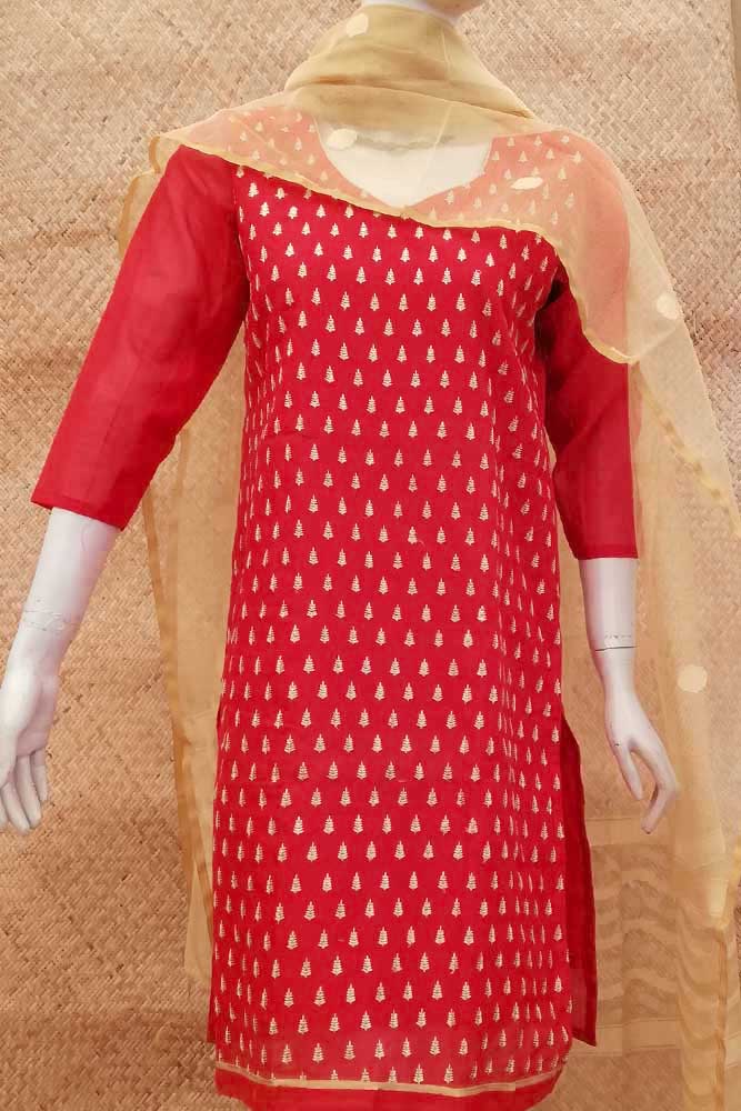 Elegant Silk Cotton  Kurta with Embroidery