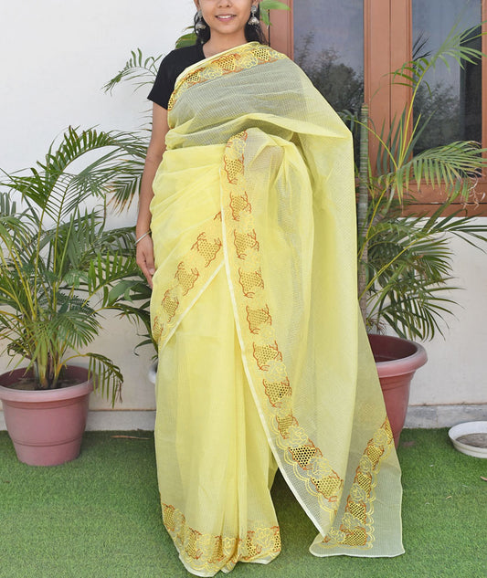 Elegant Kota Doria Cotton saree with Cut work & Embroidery ( with blouse piece)