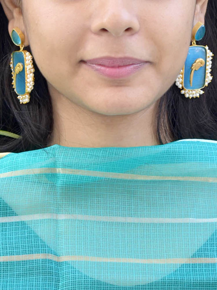 Golden Alloy Kundan and Beads Work Earrings - ACCEA1031 from saree.com