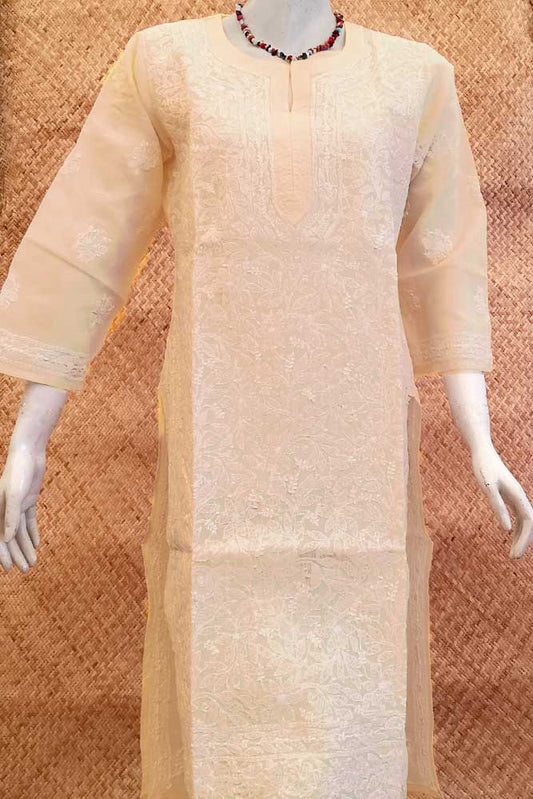 Elegant Voile Cotton Long Kurta with Chikankari Size - 42