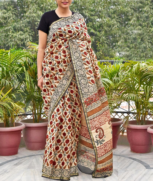 Elegant Chanderi Saree with Kalamkari Hand Block Print