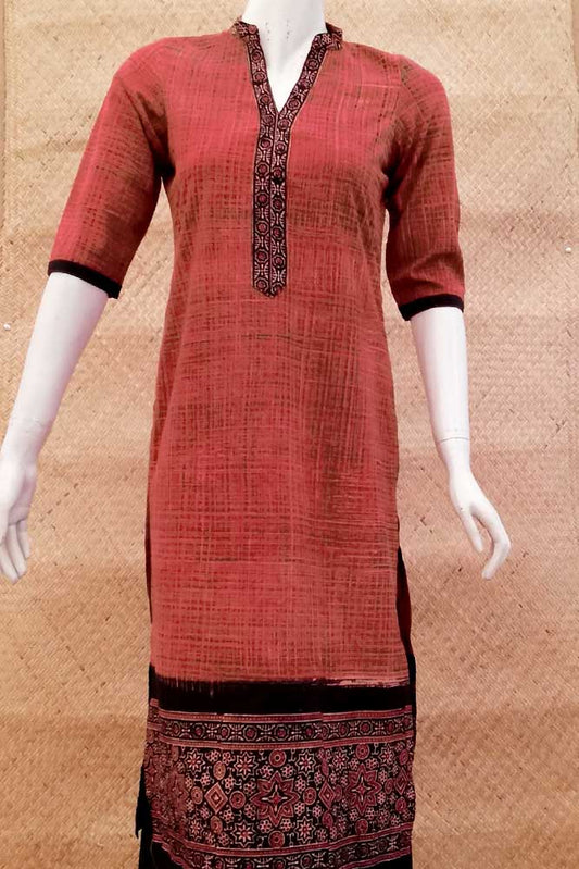 Elegant Block Printed Ajrakh Cotton  Kurta
