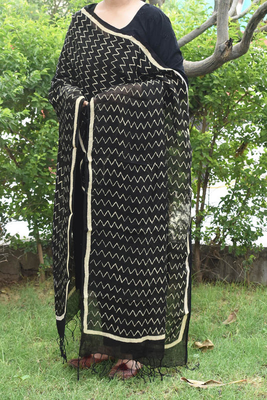 Elegant Hand Block Printed Linen dupatta