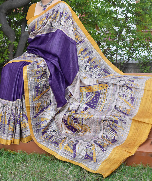 Elegant Geecha Silk Saree with Madhubani Art motifs