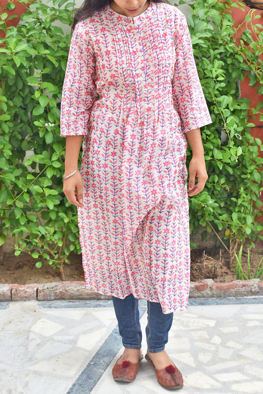 Hand Block Printed Chanderi Kurta with Tagai & Sequin work - size 38