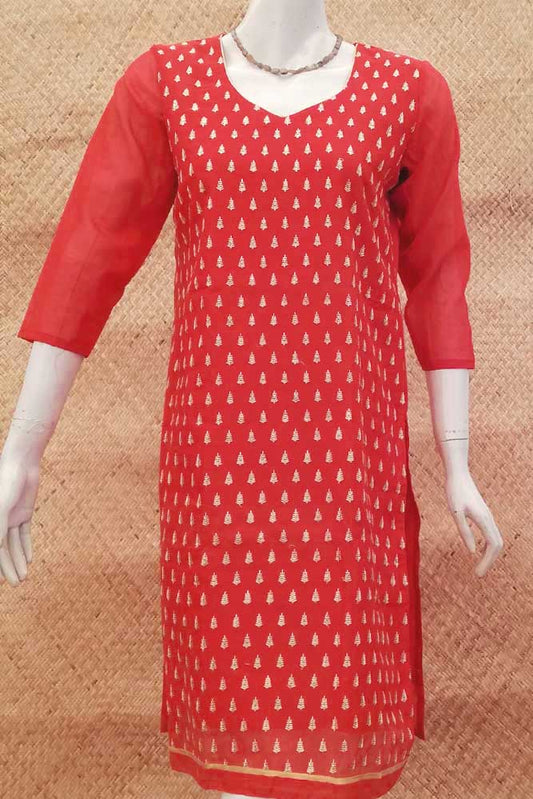 Elegant Silk Cotton  Kurta with Embroidery