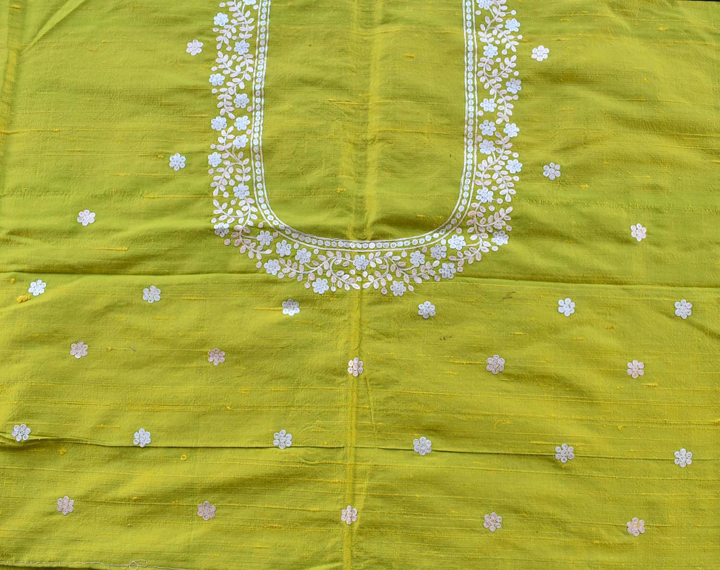 Raw Silk Fabric with Pitta work Embroidery
