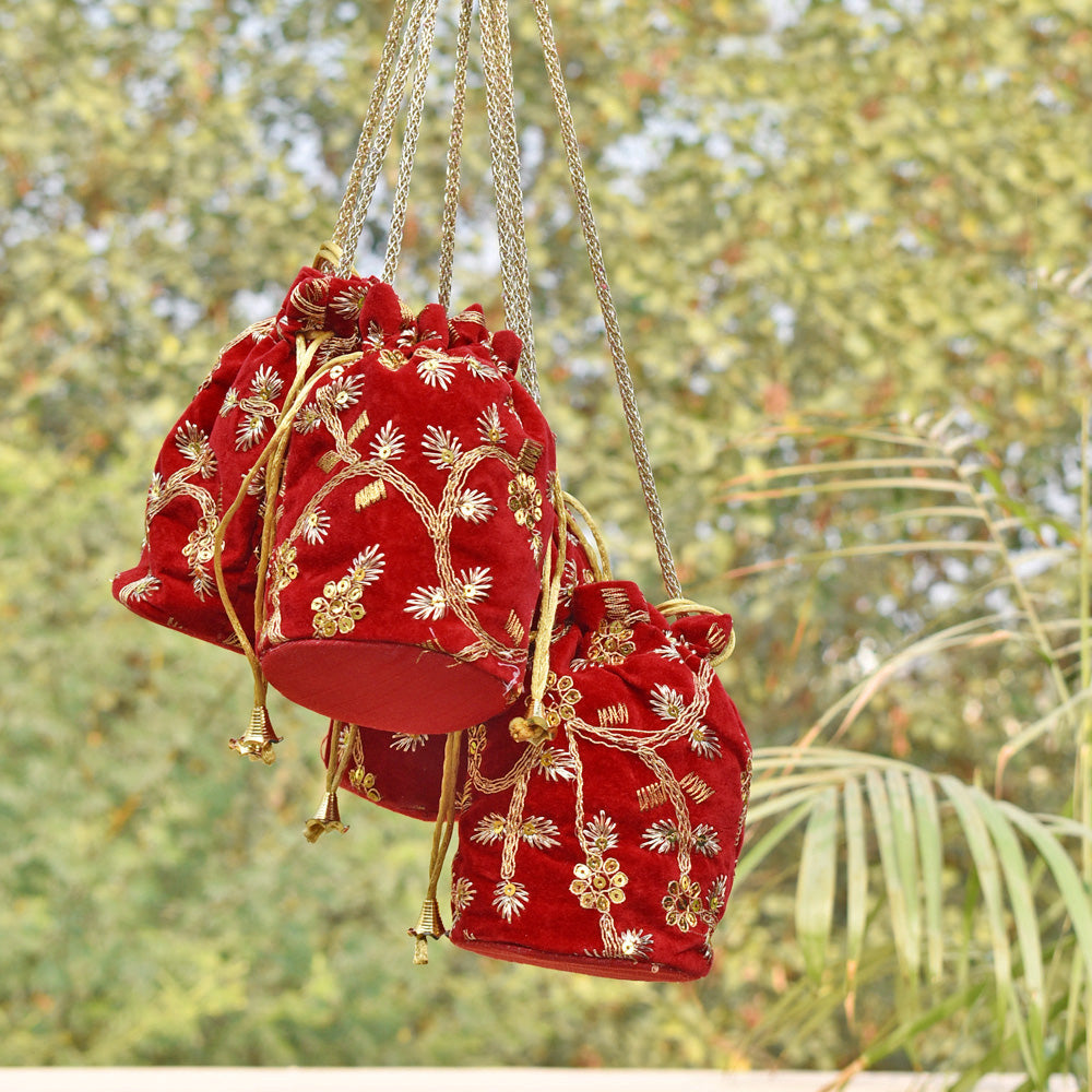 Embroidered Velvet Potlis for gifting - Set of 4 potlis
