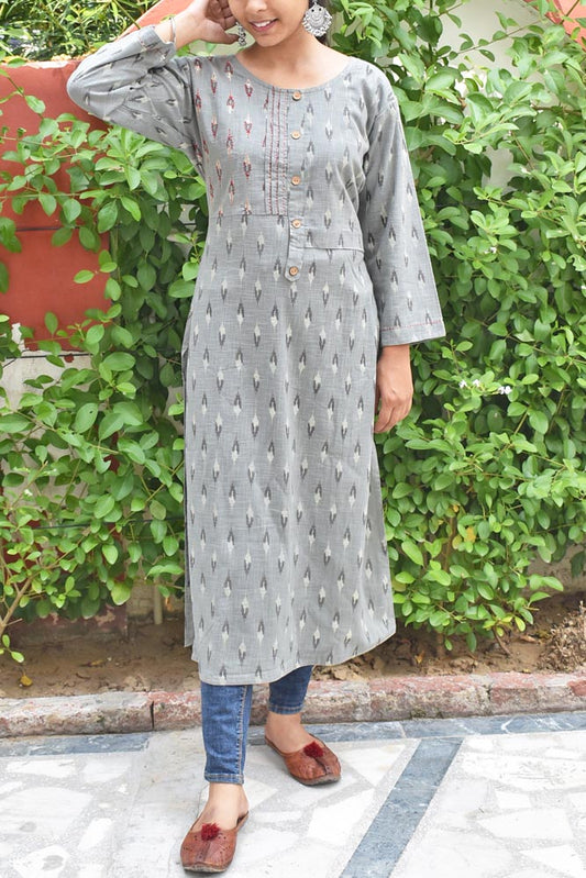 Handloom Cotton Kurta With Ikkat Print - size 38 & 42