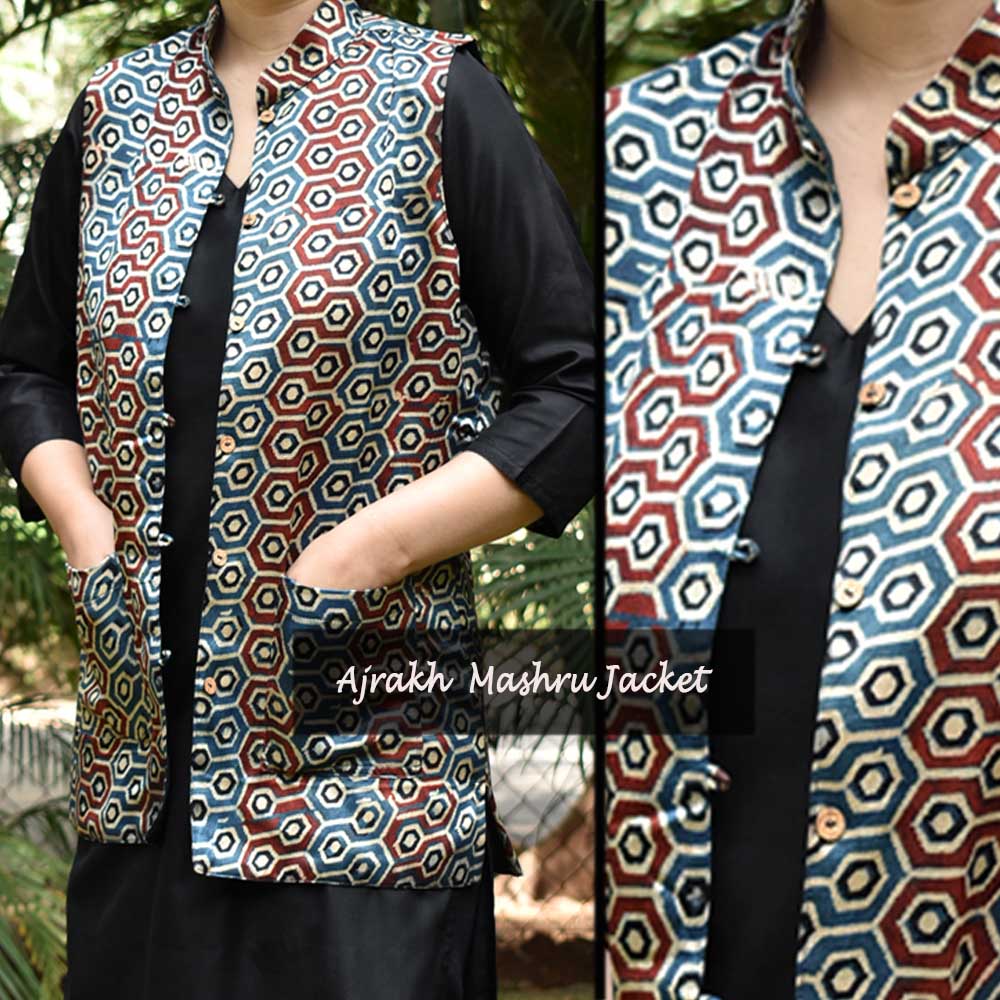 Ajrakh Block Print Mashru jacket - size S 36