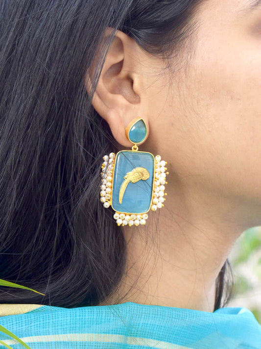 Elegant Pearl & Monalisa Stone earrings