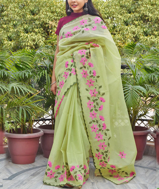 Elegant Kota cotton saree with Aari & Applique Phool Patti work