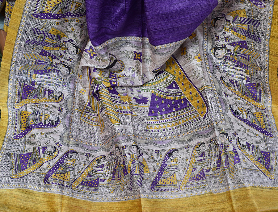 Elegant Geecha Silk Saree with Madhubani Art motifs