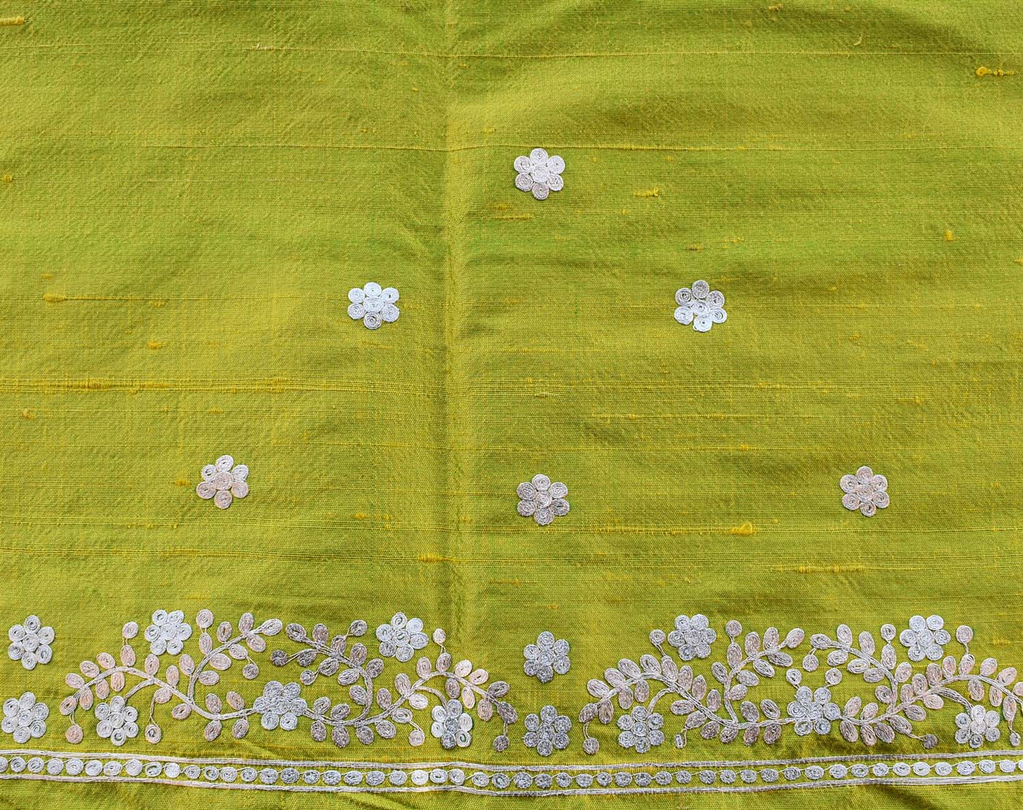 Raw Silk Fabric with Pitta work Embroidery