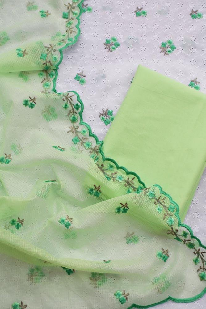 Beautiful Embroidered Cotton & Kota Unstitched Suit Fabric