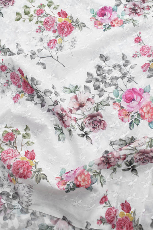 Digital print on cotton fabric with embroidery (2.5 mtrs cut)