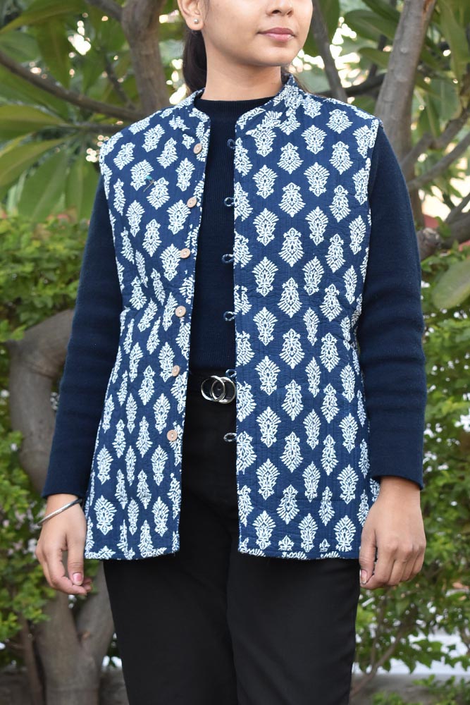 Block Print Quilted Reversible Sleeveless cotton jacket -Size  40, 42 , 44