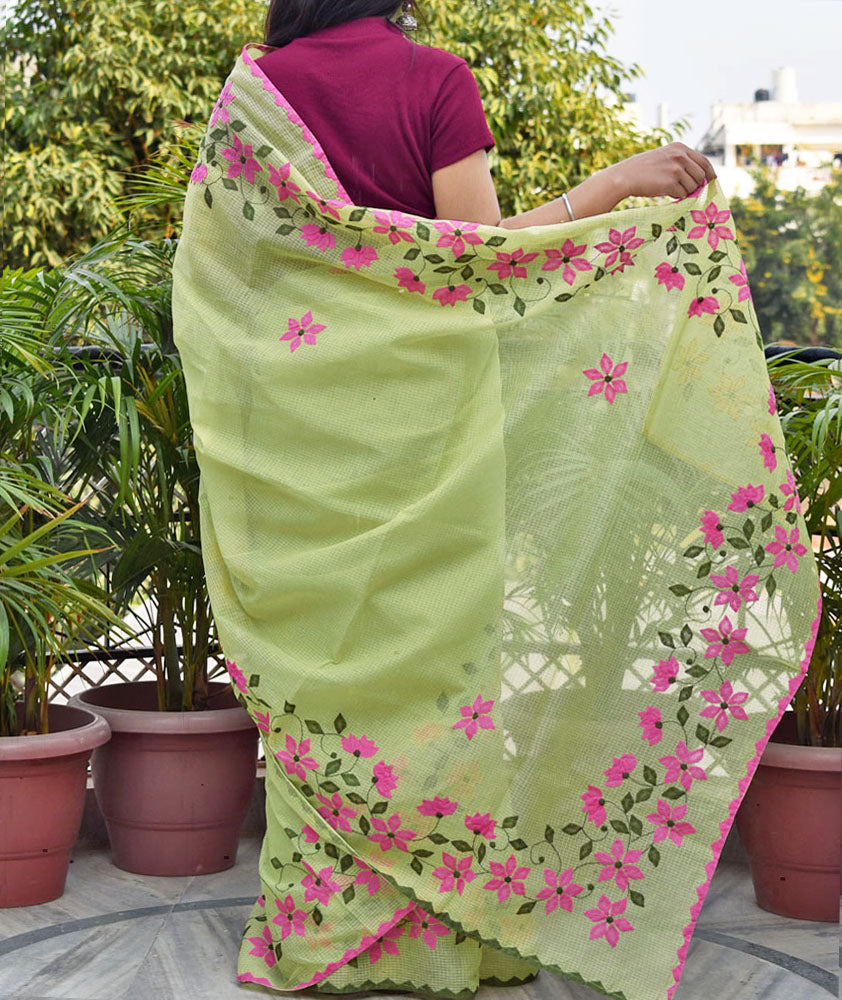 Elegant Kota cotton saree with Aari & Applique Phool Patti work