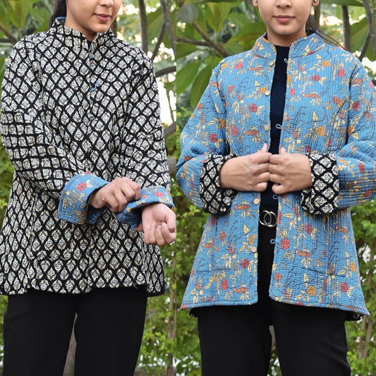 Block Print Quilted Reversible cotton jacket - Size  42